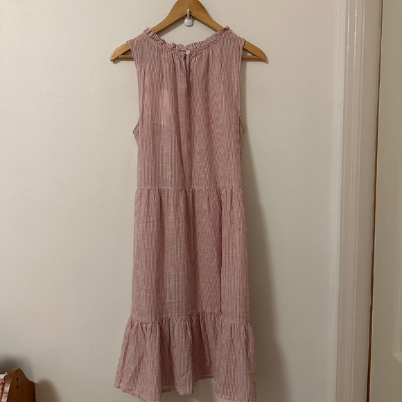 NWT beachlunchlounge Red and White Stripe Ruffle Cotton Linen Dress | Medium - Picture 5 of 9